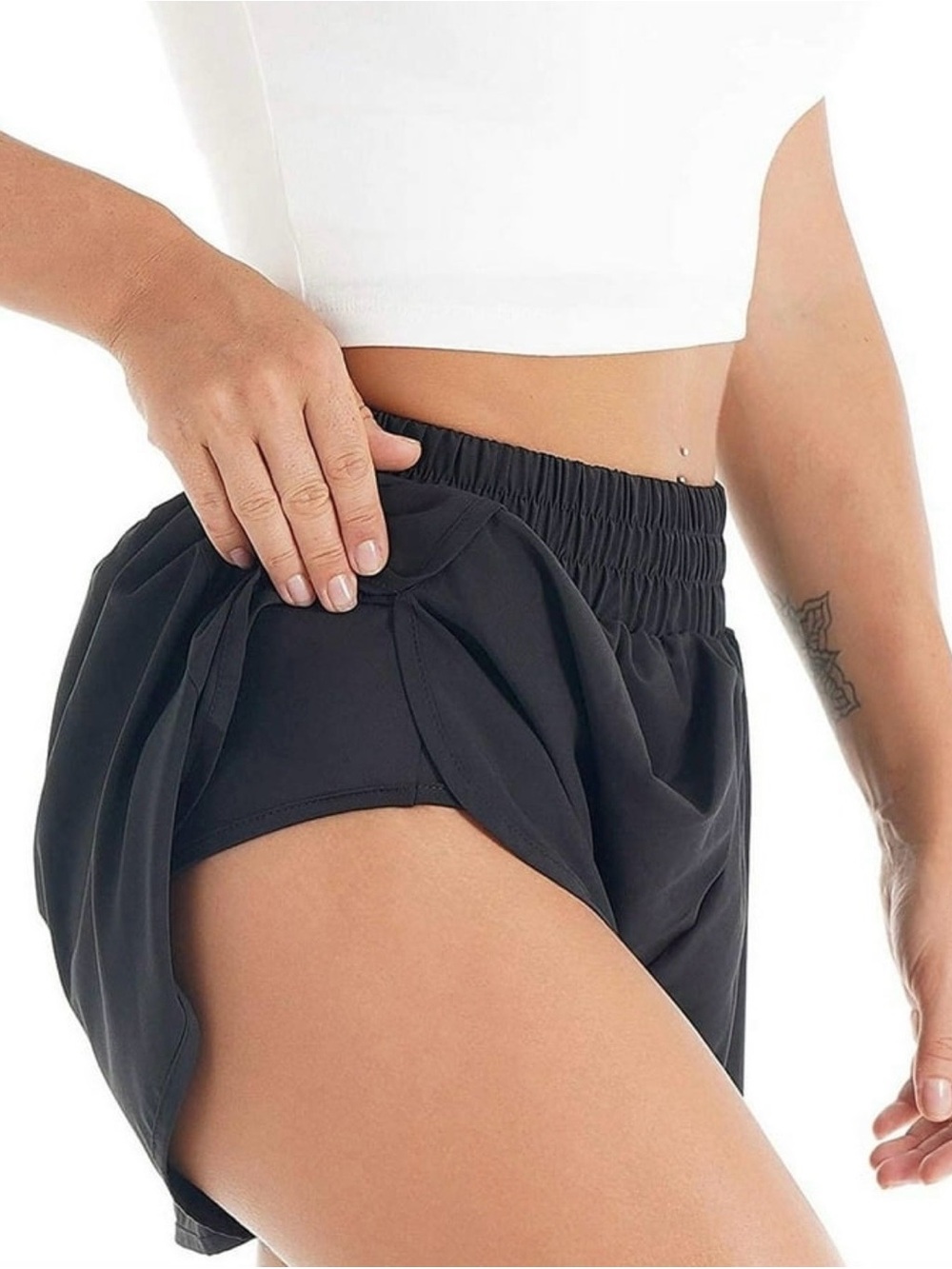 Hylete Black Velos Women's Athletic Overlay Shorts with Built-In Liner